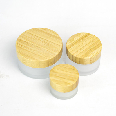 50ml / 1.7oz Botol Krim Kosmetik Kaca Buram Dengan Tutup Bambu